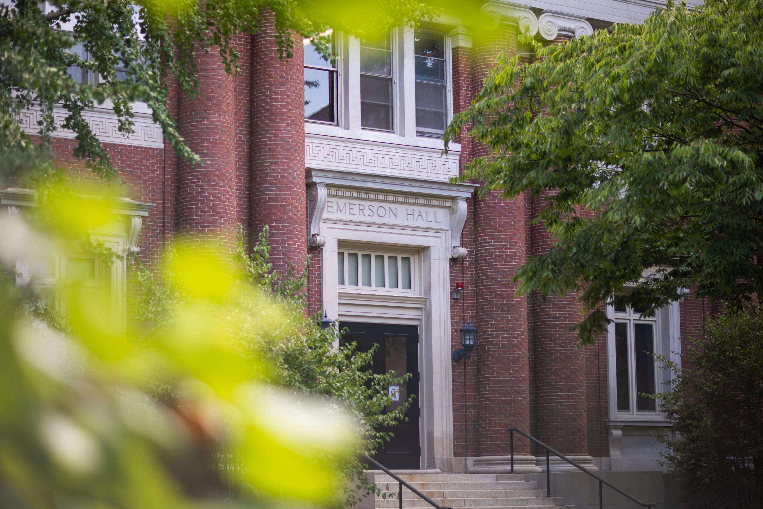 The exterior of Emerson Hall is featured at Harvard University.