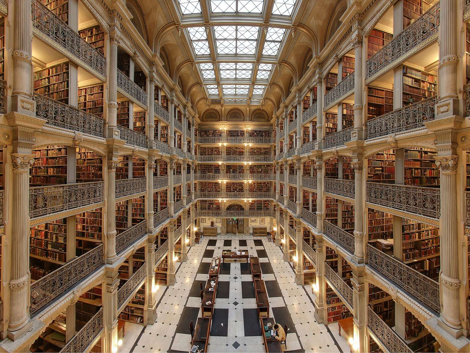This is an interior shot of the George Peabody Museum in Baltimore, Maryland.