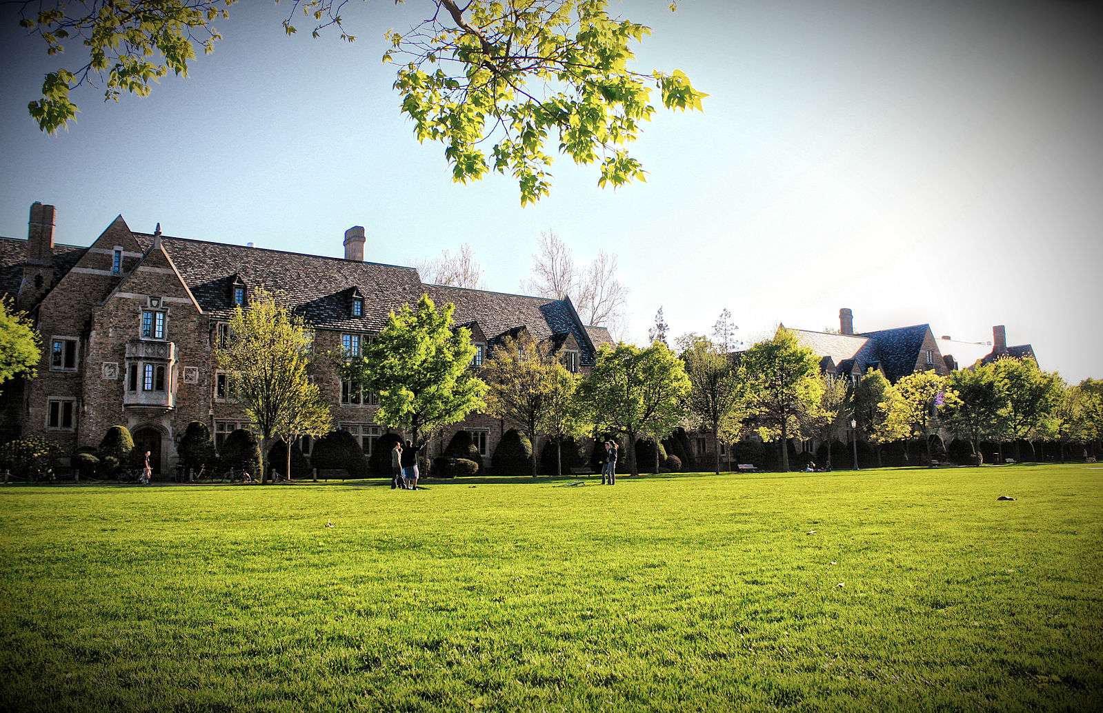 A view of Alumni Hall and Dillon Hall on South Quad at the University of Notre Dame.